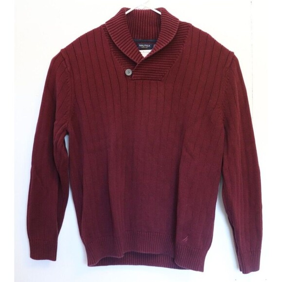 Nautica Mens Cowl Neck Sweater XL Button Red Grandpa Preppy Ribbed‎ - Picture 1 of 7